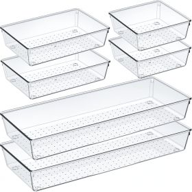 6 Pcs Large Size Clear Drawer Organizer Set, Acrylic Non Slip Non Cracking Kitchen Drawer Storage Tray Divider, Multifunctional Storage for Cosme
