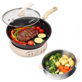 Joydeem 5Qt Electric Skillet, Pure Iron Nonstick Frying Pan with Glass Lid & Steamer Rack, 1600W 3-Level Heat Control, Removable Pot