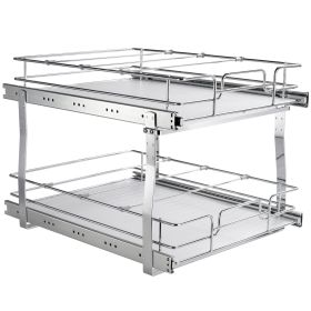 2 Tier 20"Wx21"Dx15"H Pull Out Cabinet Organizer, Heavy Duty Slide Out Pantry Shelves, Steel Roll Out Drawers, Sliding Drawer Storage for Home