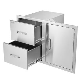 Outdoor Kitchen Door Drawer Combo 32.5" W x 21.6" H x 20.5''D, Access Door/Double Drawers with Paper Towel Rack