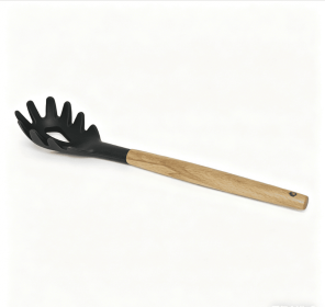 Wooden handle silicone cooking utensils, heat-resistant non-stick kitchen tools including spoon rests, egg beaters, tongs and spatulas (Style: pink spoon)